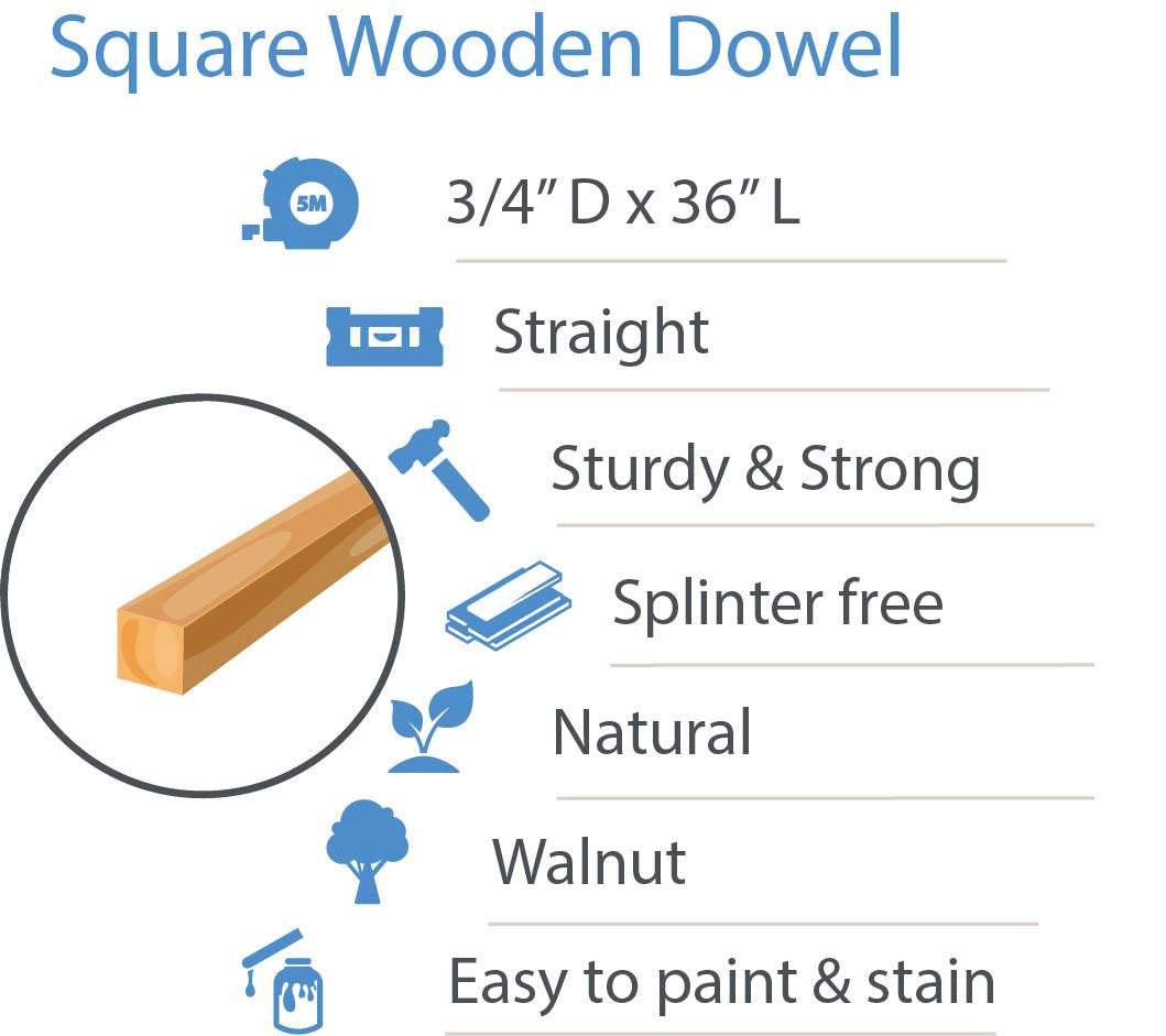 3/4" X 36” Square Walnut Dowel