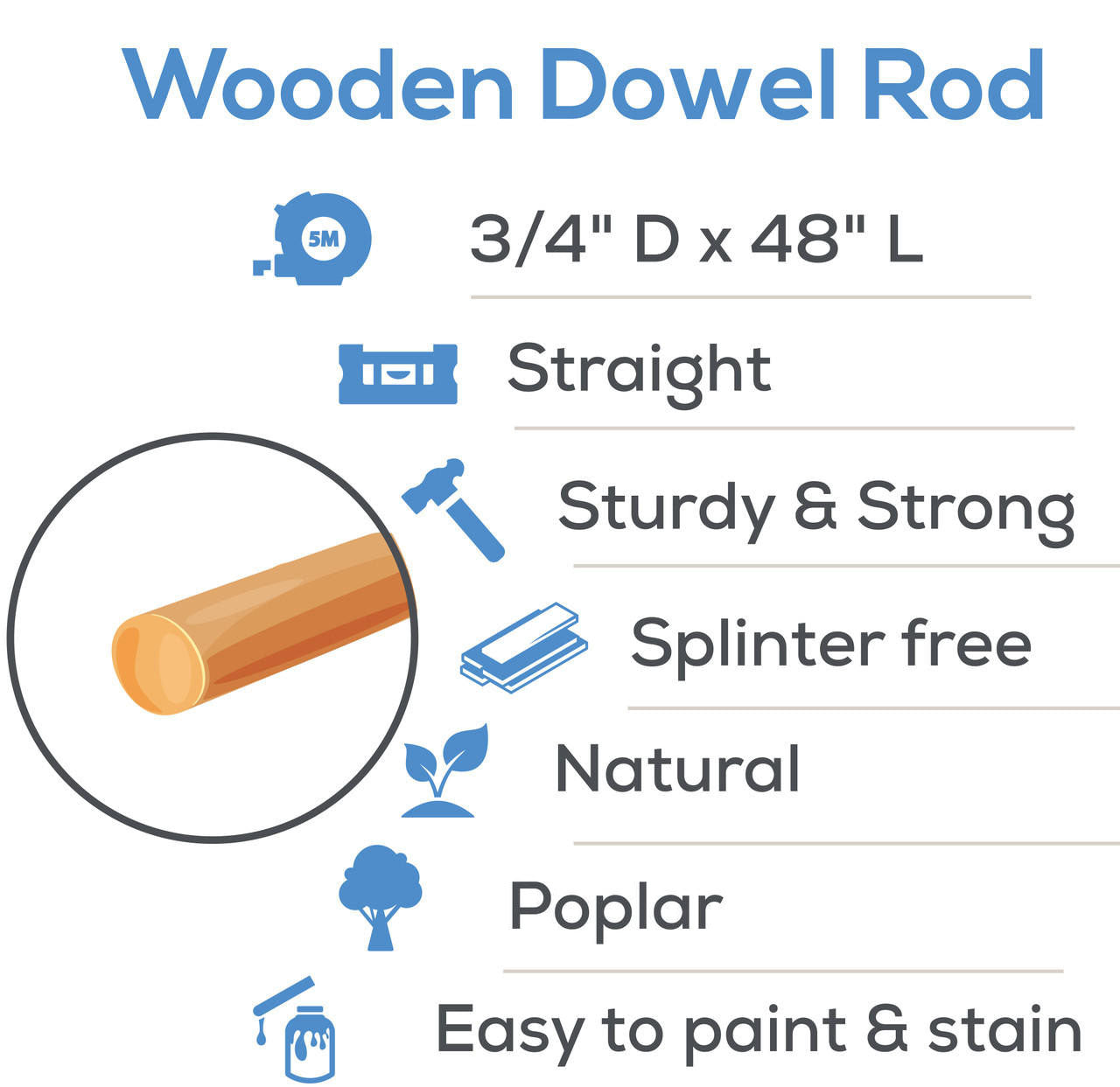 3/4" x 48" Wooden Dowel