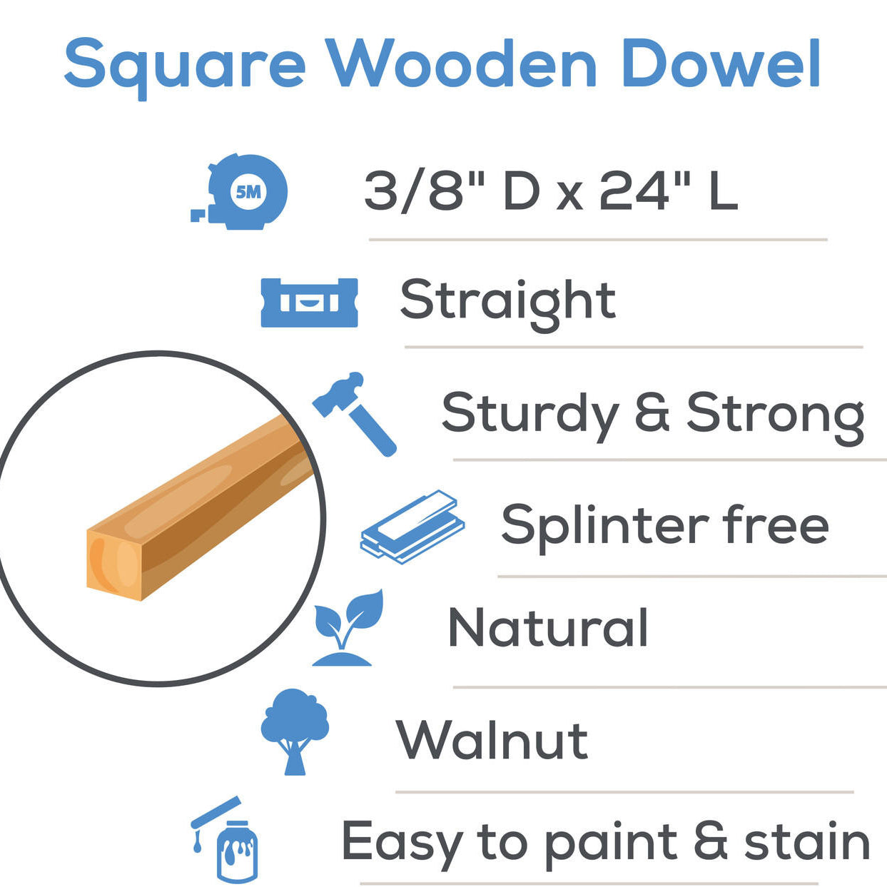 Woodpeckers Crafts 3/8" x 24" Square Dowel