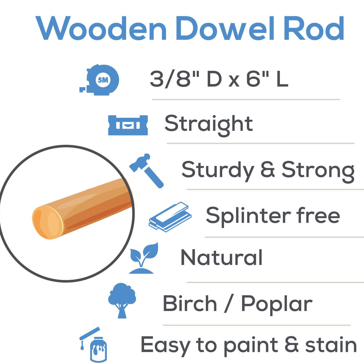 Woodpeckers Crafts 3/8" x 6" Wooden Dowel