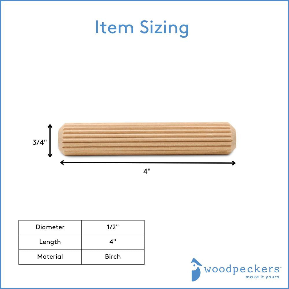 4" x 3/4" Fluted Wooden Dowel Pin
