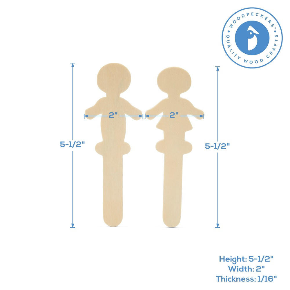 Woodpeckers Crafts 5” Boy-Shaped Popsicle Sticks, 2 ½” Base