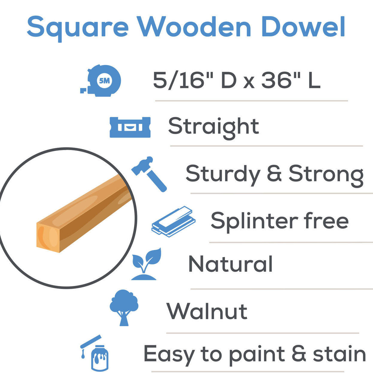 Woodpeckers Crafts 5/16" x 36" Square Wooden Dowel Rods