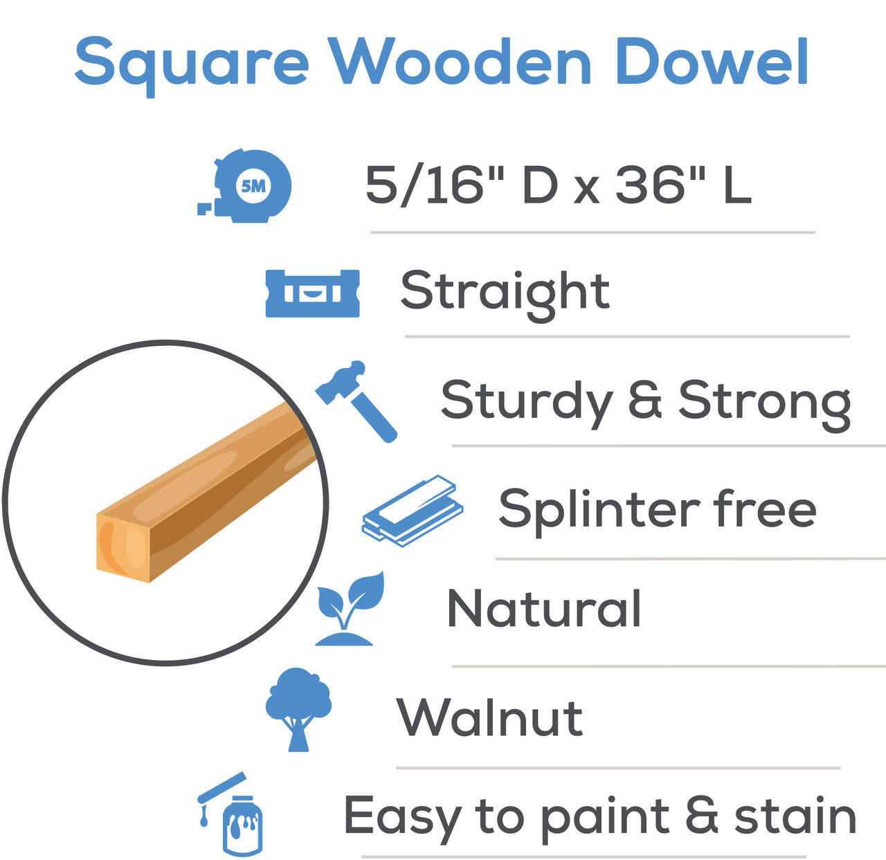 5/16" x 36" Square Wooden Dowel