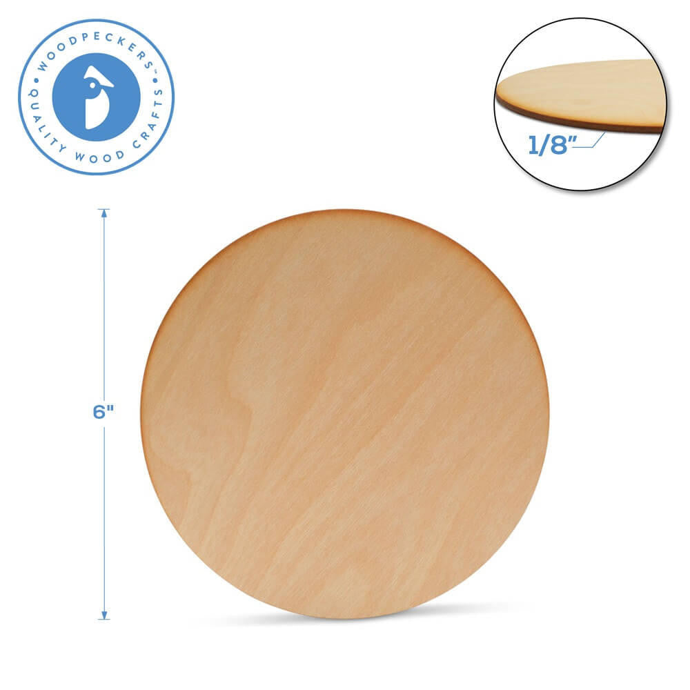 Woodpeckers Crafts 6" Circle Wooden Cutout, 1/8" Thick, Dark Edged