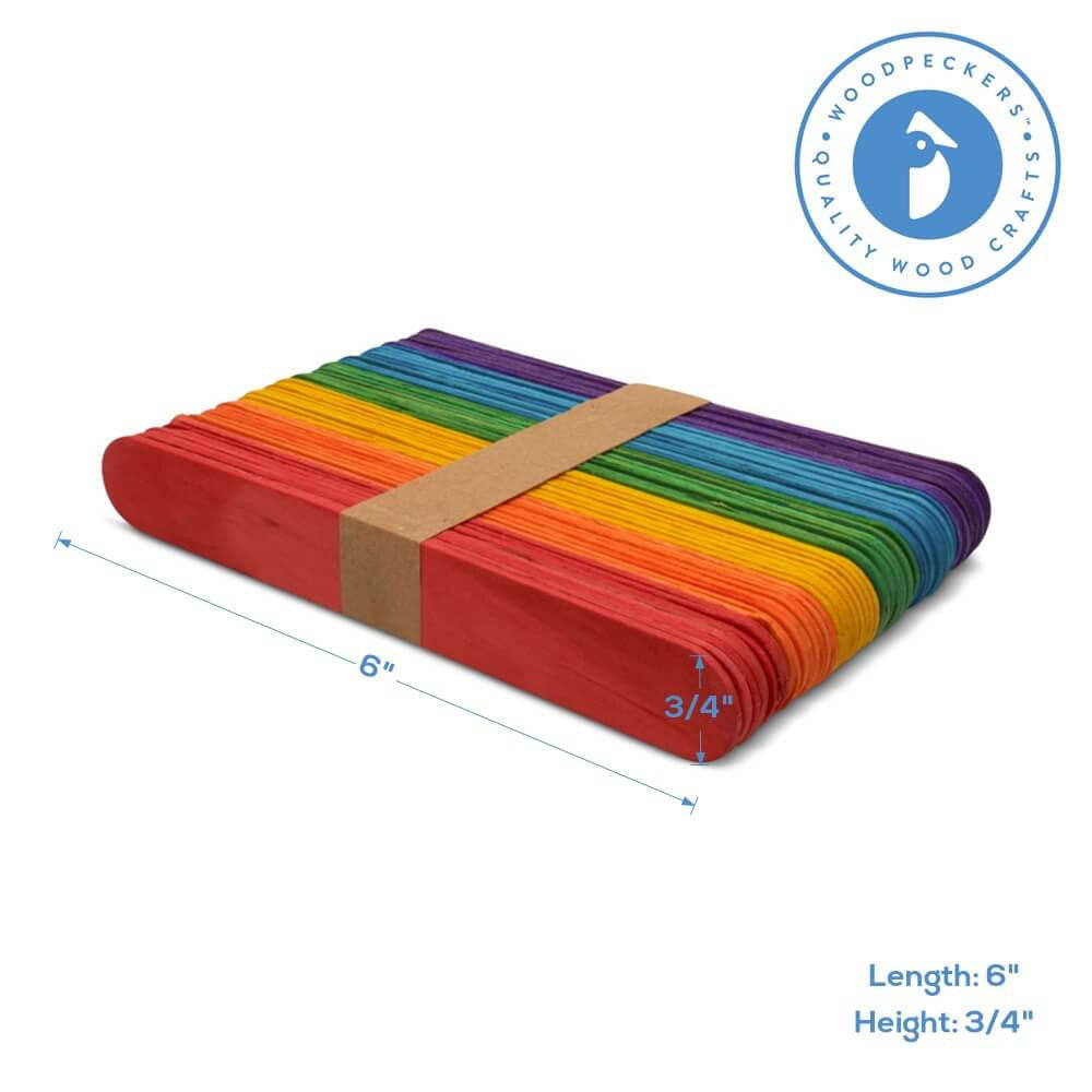 Woodpeckers Crafts 6" Jumbo Colored Popsicle Stick, Pack of 100