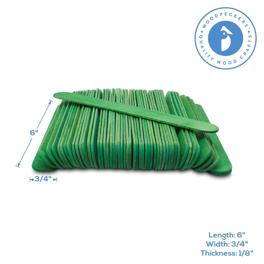 Woodpeckers Crafts 6” Jumbo Green Popsicle Sticks, Pack of 100