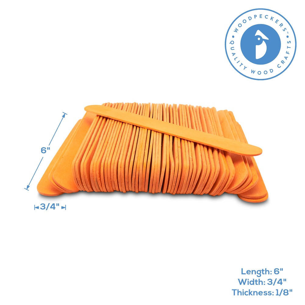 Woodpeckers Crafts 6” Jumbo Orange Popsicle Sticks, Pack of 100