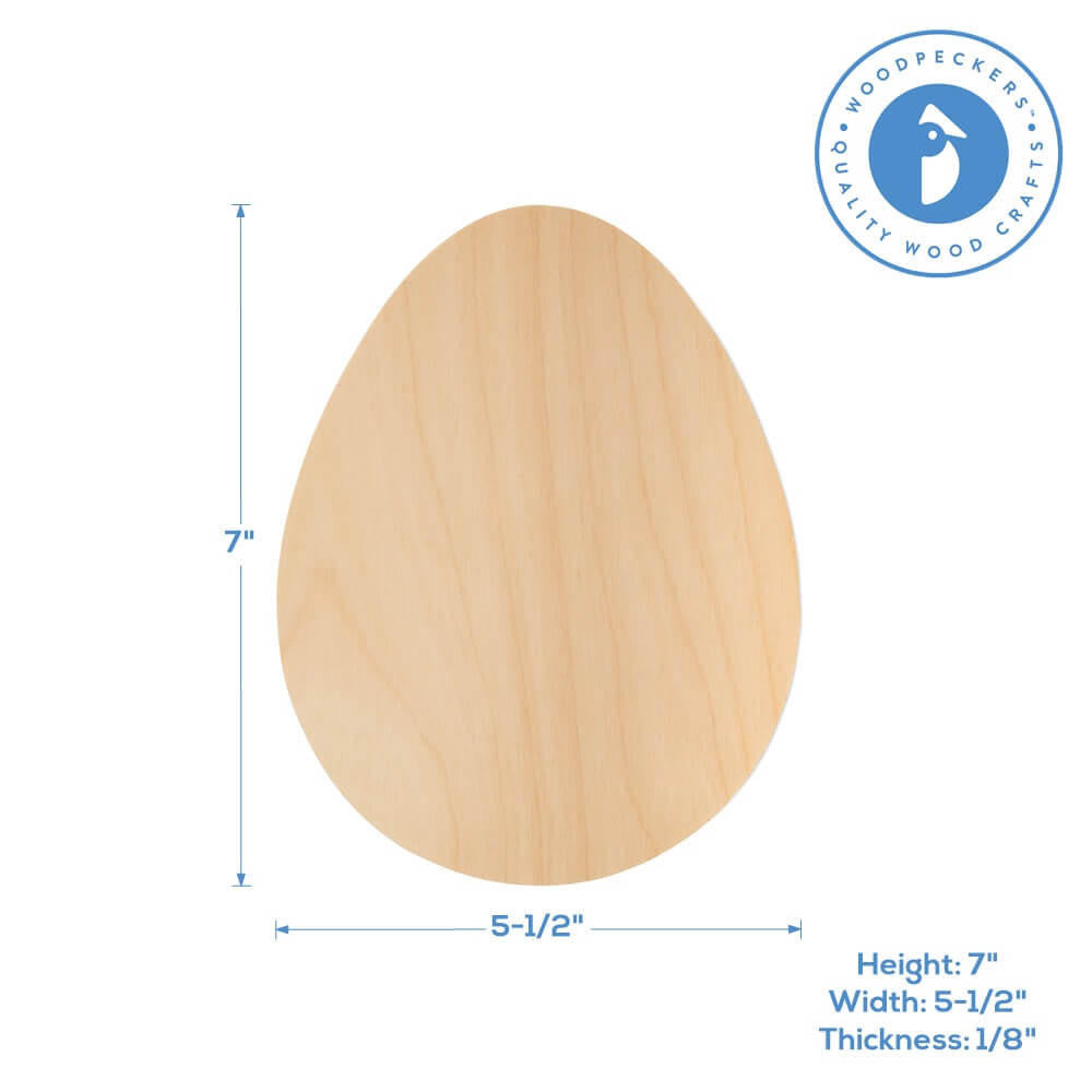 Woodpeckers Crafts 7" Easter Egg Wooden Cutout, 7" X 5-1/2" X 1/8
