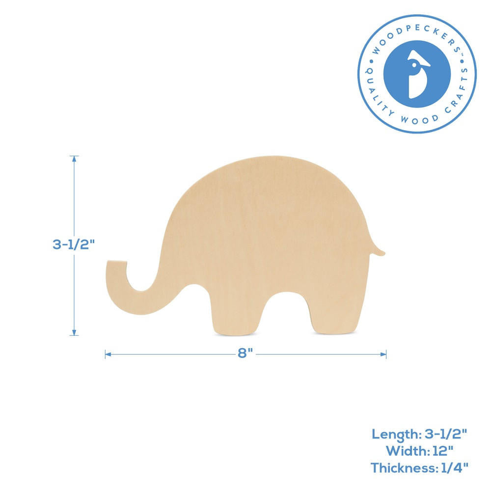 Woodpeckers Crafts 8" Wood Baby Elephant Cutout, 8" x 3.5" x 1/4"
