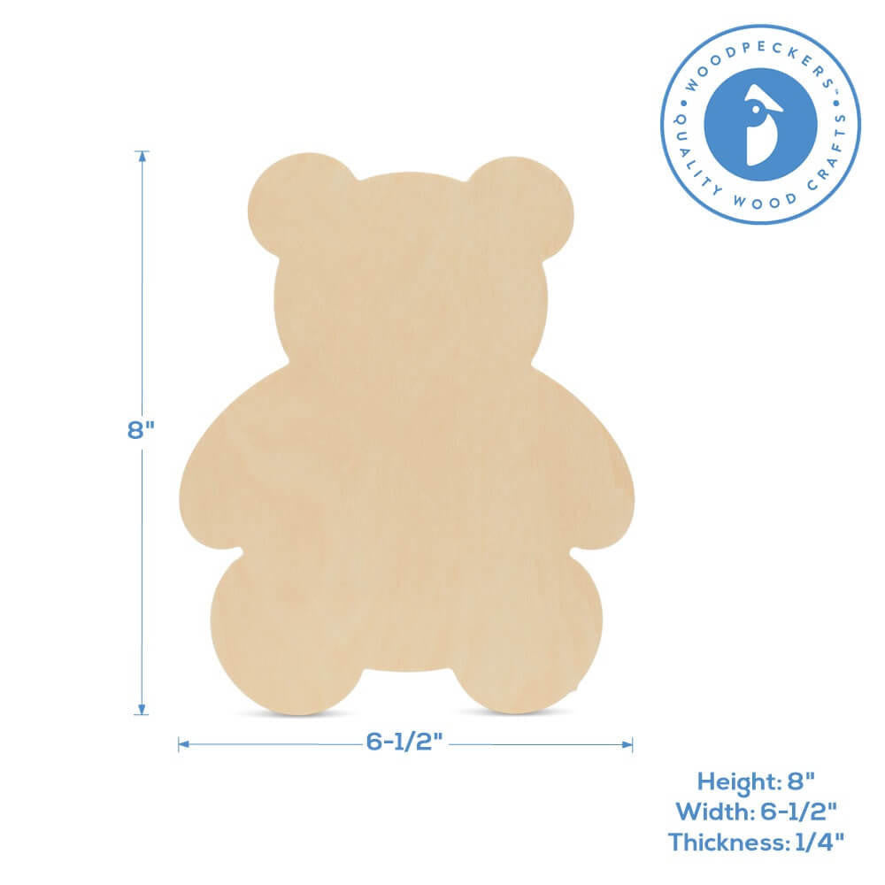 Woodpeckers Crafts 8" Wood Teddy Bear Cutout, 8" x 6.5" x 1/4"