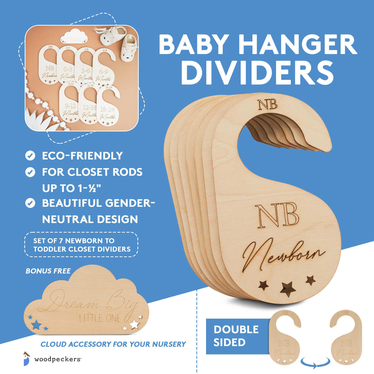 Baby Closet Dividers NB to 24M With Stars, Double Sided Lettering