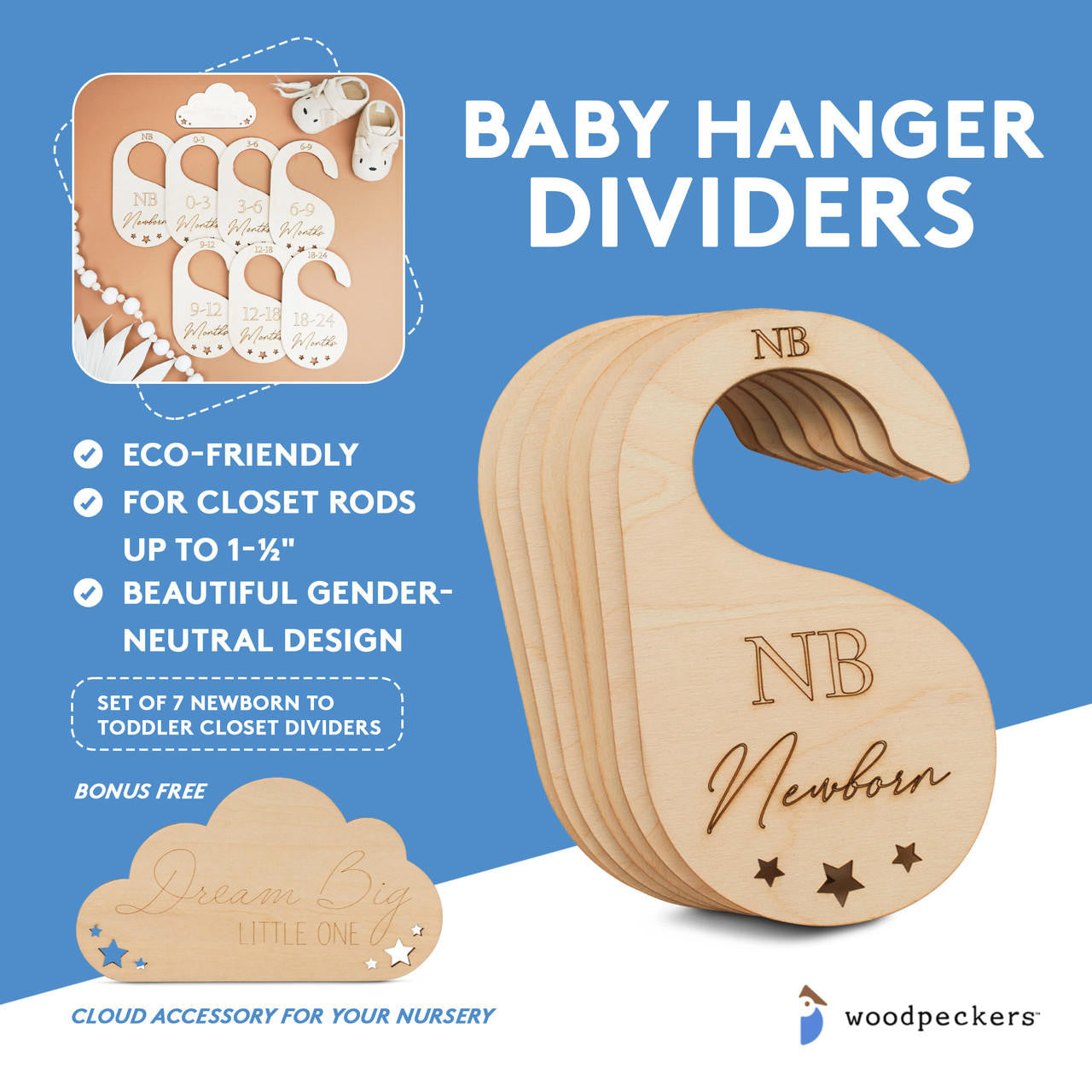 Woodpeckers Crafts Baby Closet Dividers NB to 24M With Stars