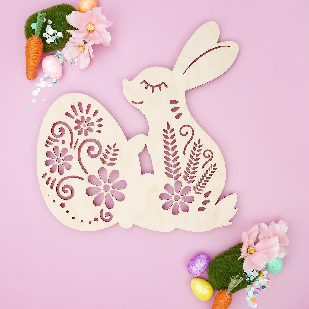Woodpeckers Crafts Bunny Holding an Egg Cutout (with Laser Cut Flower Detail)