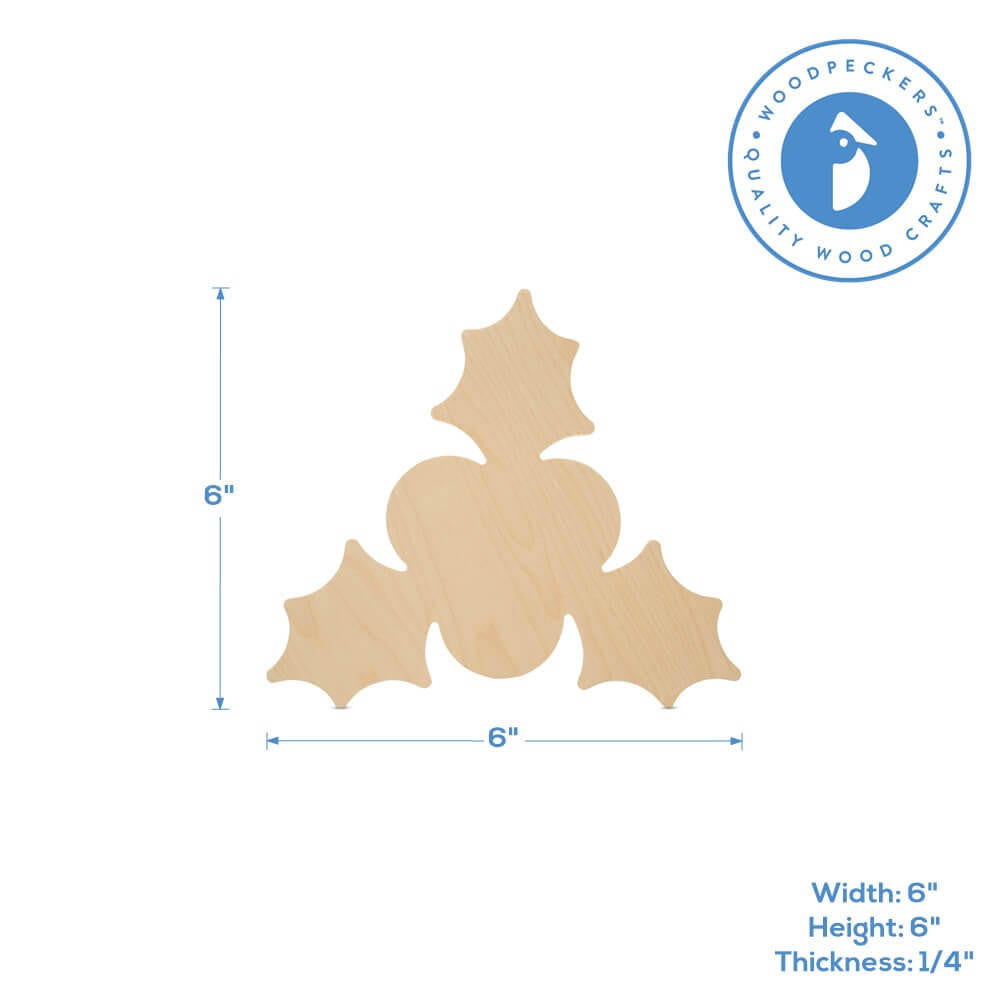 Christmas Holly Cutout Small 6" X 6"