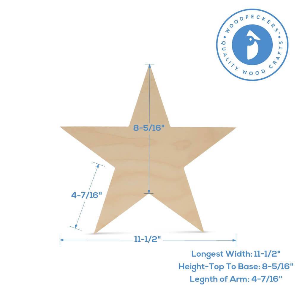 Woodpeckers Crafts Cutout Wooden Star, 12"