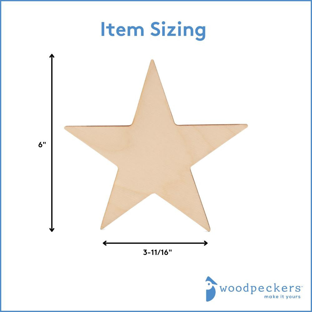 Woodpeckers Crafts Cutout Wooden Star, 6", Dark Edge