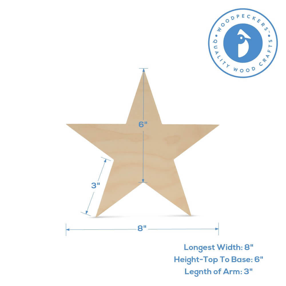 Woodpeckers Crafts Cutout Wooden Star, 8"