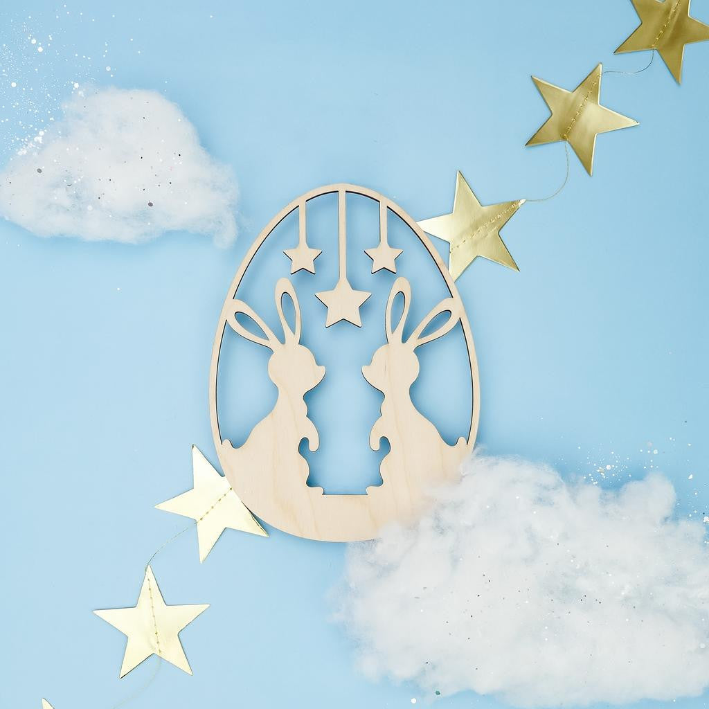 Woodpeckers Crafts Egg Cutout with Bunnies & Stars Laser Cut Detail