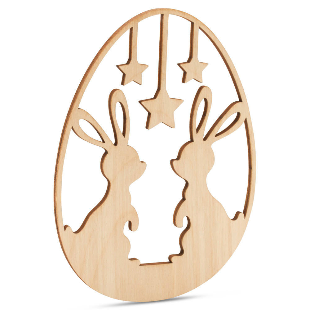 Woodpeckers Crafts Egg Cutout with Bunnies & Stars Laser Cut Detail