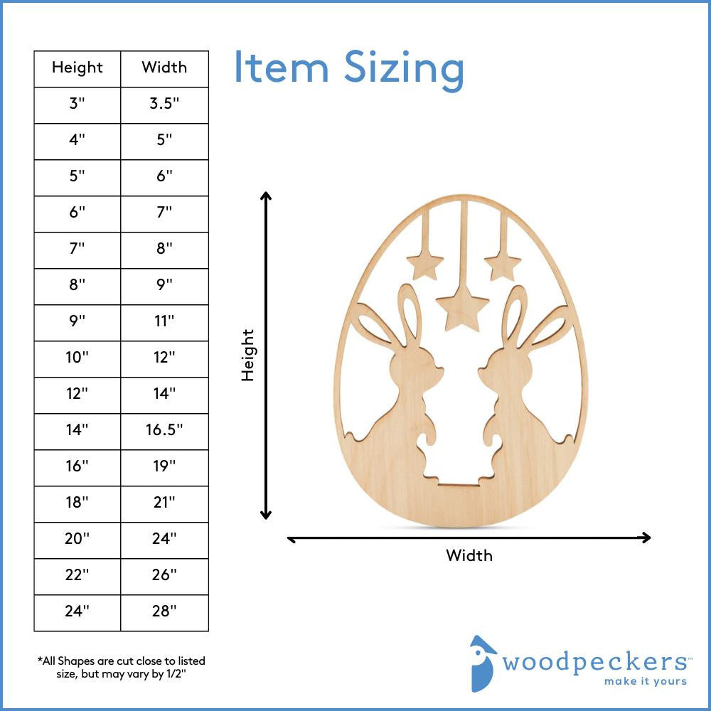 Woodpeckers Crafts Egg Cutout with Bunnies & Stars Laser Cut Detail