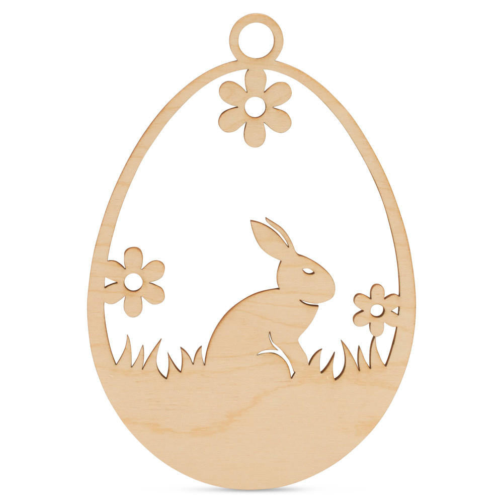 10" Egg Ornament with Bunny Nature Scene Laser Cut Detail