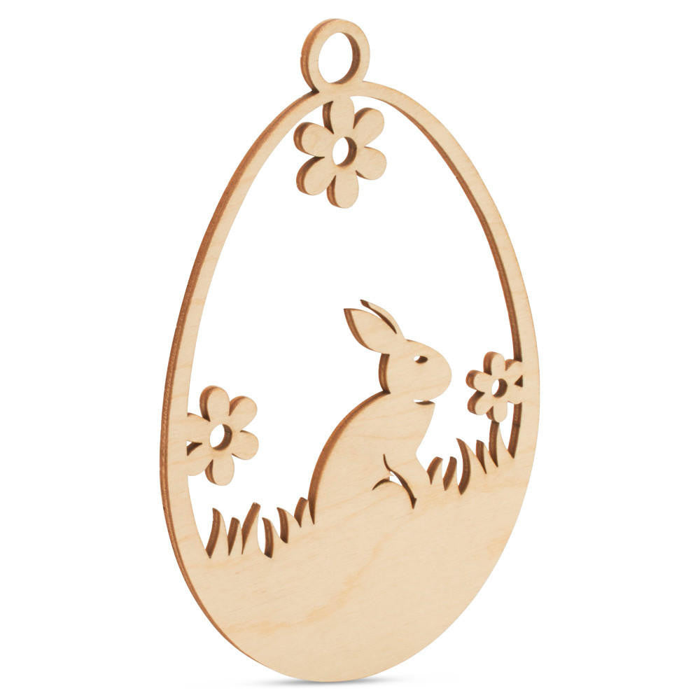 Egg Ornament with Bunny Nature Scene Laser Cut Detail