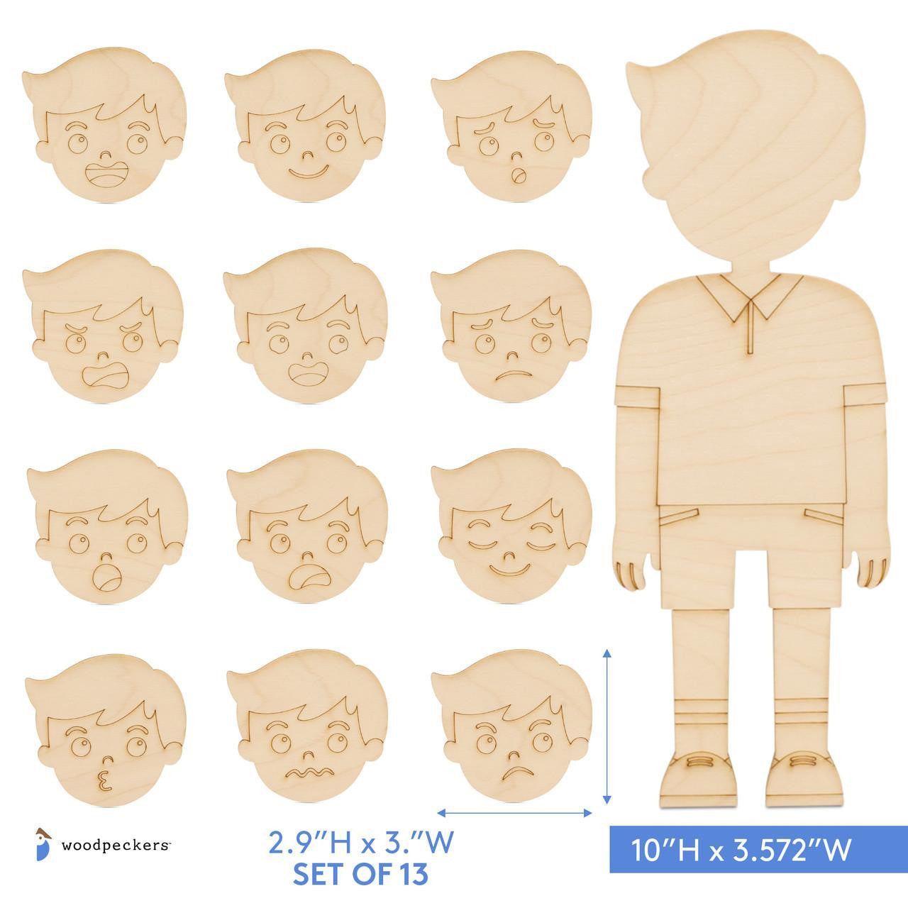 Woodpeckers Crafts Feeling Faces Boy, Set of 13