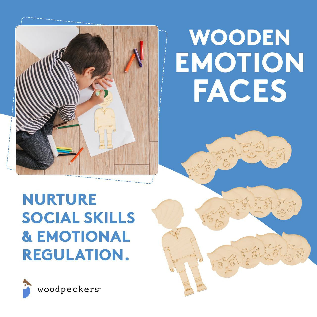 Woodpeckers Crafts Feeling Faces Boy, Set of 13