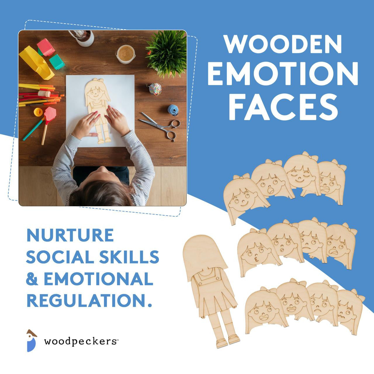 Woodpeckers Crafts Feeling Faces Girl, Set of 13