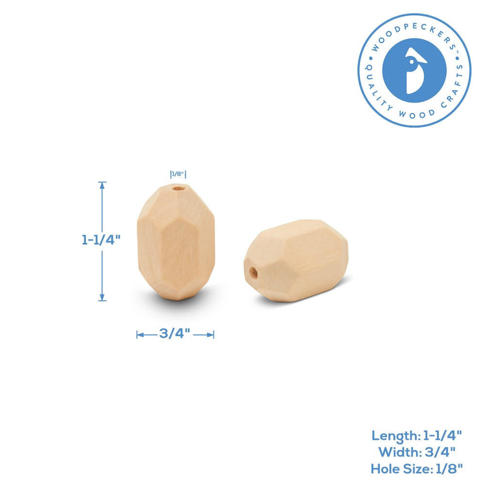 Woodpeckers Crafts Gemstone Wood Bead, 1¼ ”