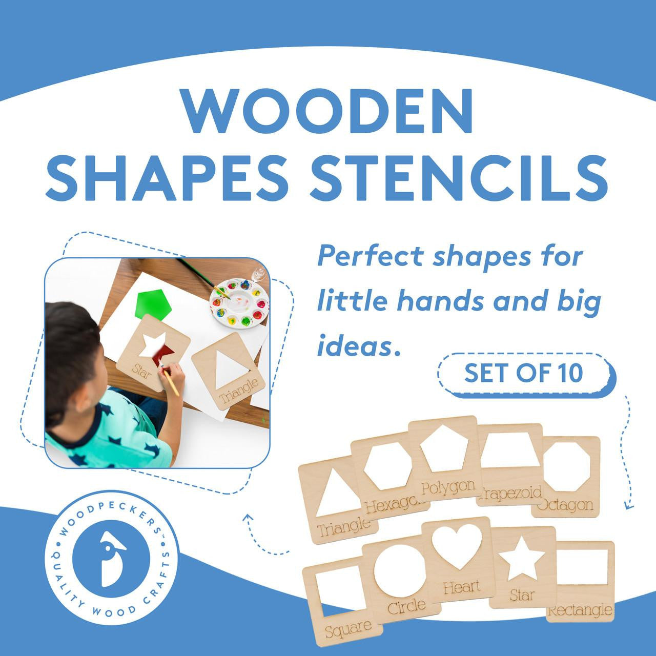 Woodpeckers Crafts Geometric Stencil Flashcards, Set of 10