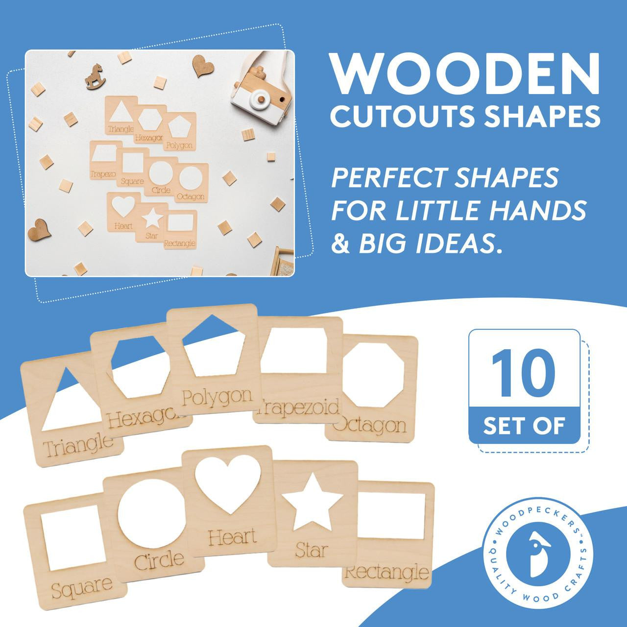 Woodpeckers Crafts Geometric Stencil Flashcards, Set of 10