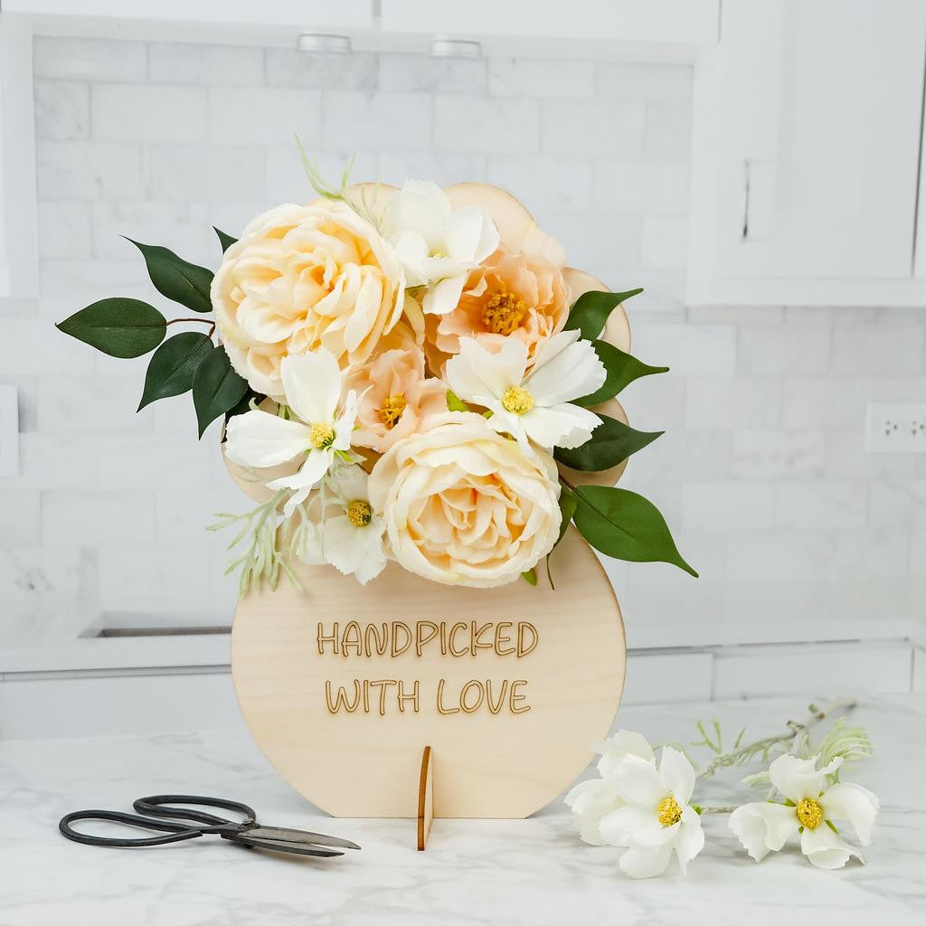 "Handpicked with Love" Standing Flower Pot with Holes for Flowers Cutout
