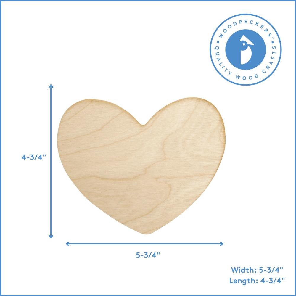 Heart Wooden Cutout, 5” x 5-½" x 1/8”