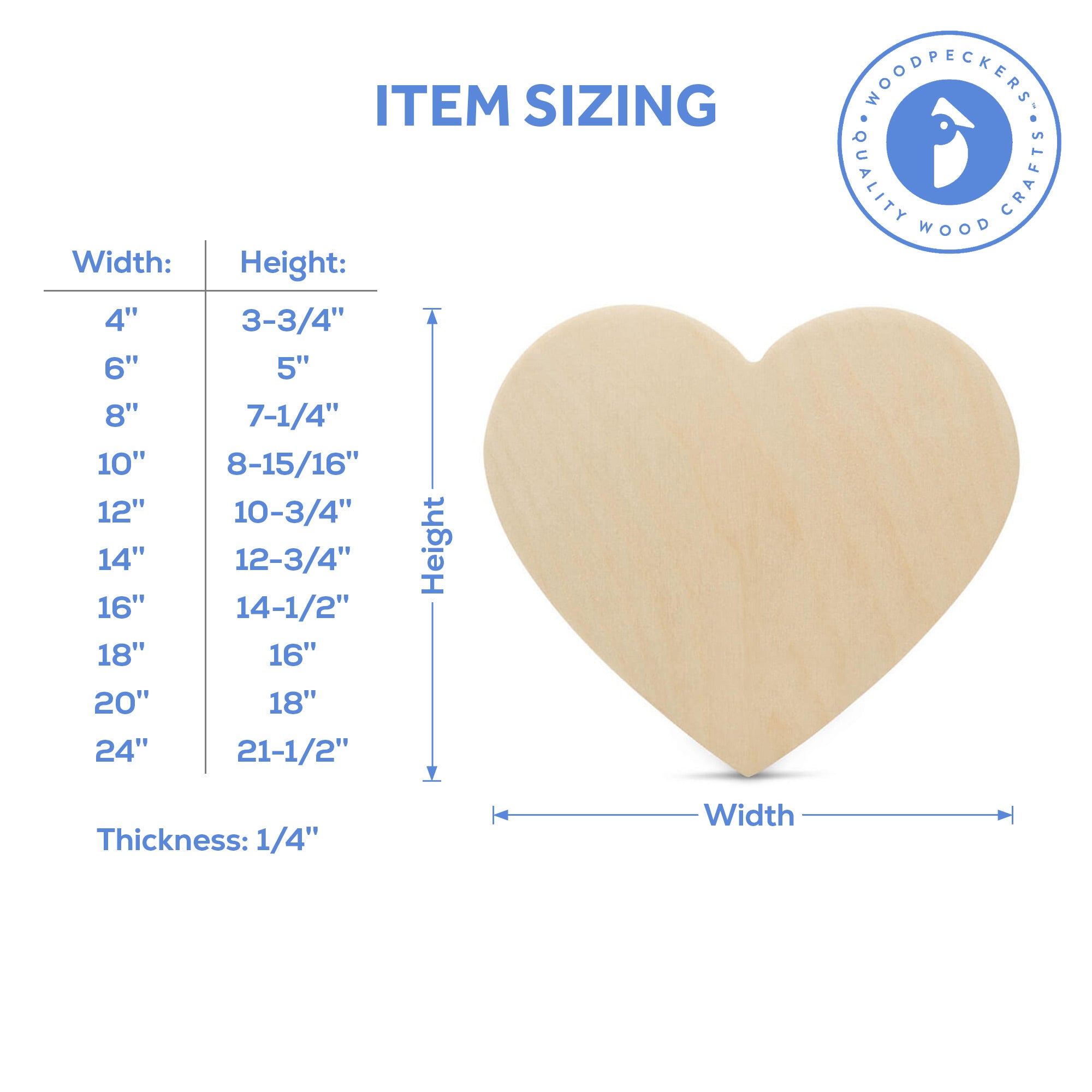 Wooden Heart Cutout (4"- 24")