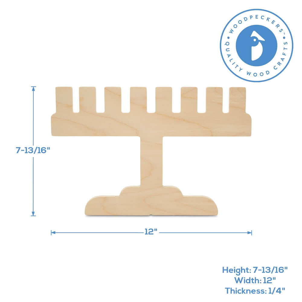 Menorah Cutout, Square, Large 12" x 7"