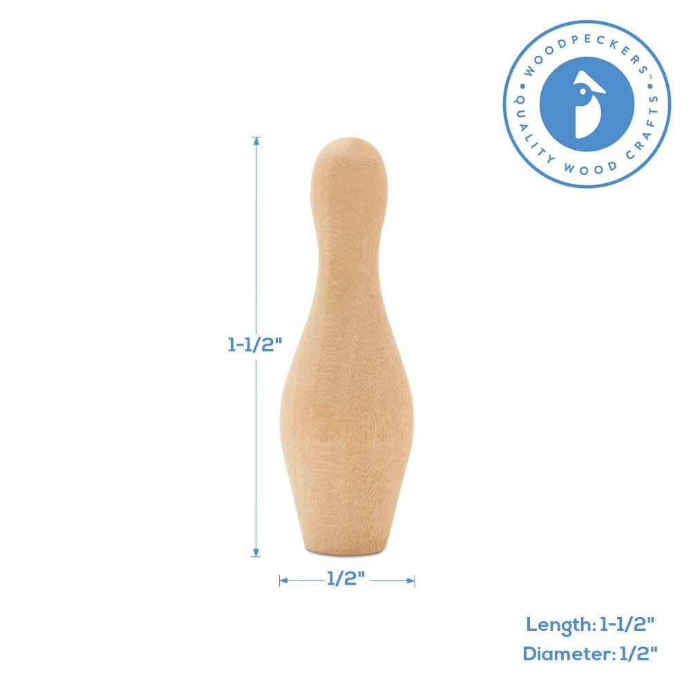 Woodpeckers Crafts Miniature Wood Bowling Pin, 1-1/2"
