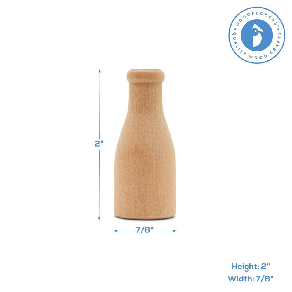Woodpeckers Crafts Miniature Wood Milk Bottle, 2"