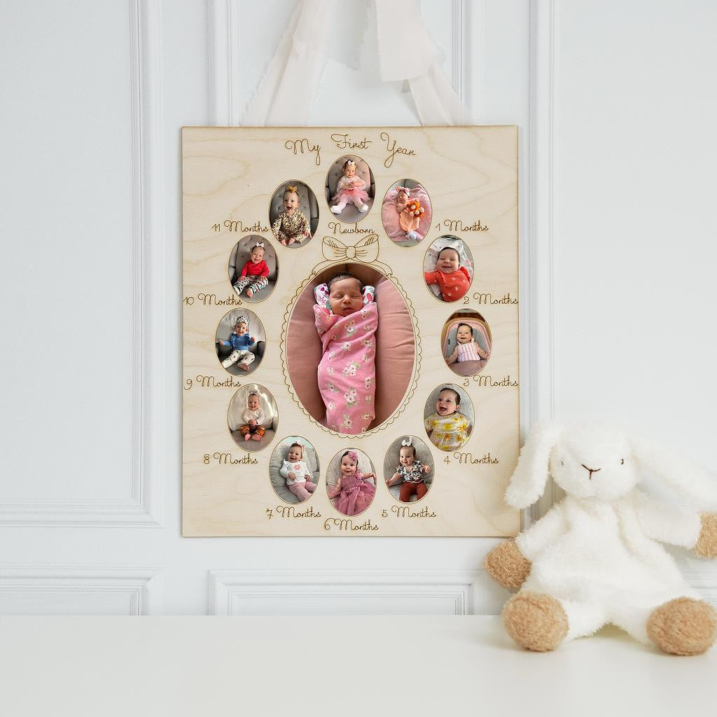 "My First Year" Baby Milestone Picture Frame, Bow Style