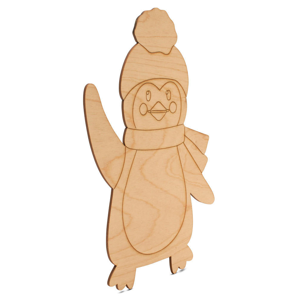Woodpeckers Crafts Penguin Cutout with Winter Hat