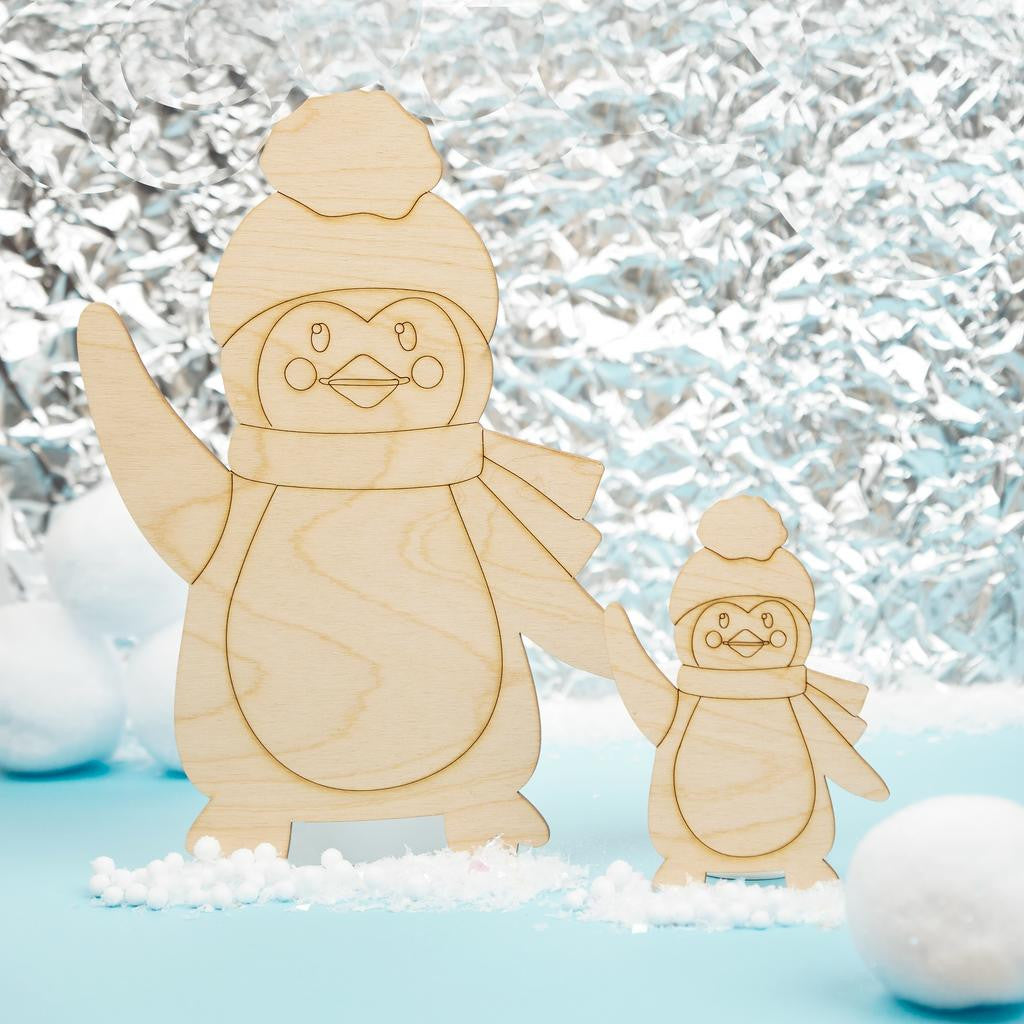 Woodpeckers Crafts Penguin Cutout with Winter Hat