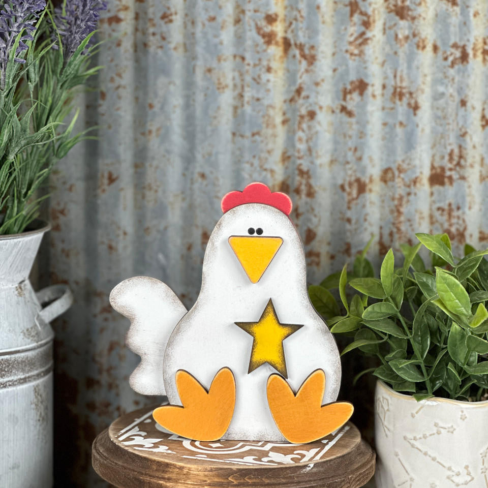 Woodpeckers Crafts Rooster and Chicken shelf sitter by Pickitz
