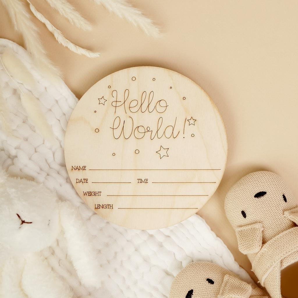Woodpeckers Crafts Round “Hello World” Birth Announcement Sign, 5.5”