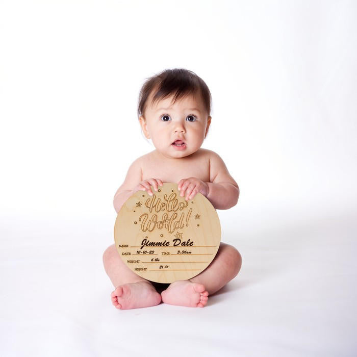 Woodpeckers Crafts Round “Hello World” Birth Announcement Sign, 5.5”