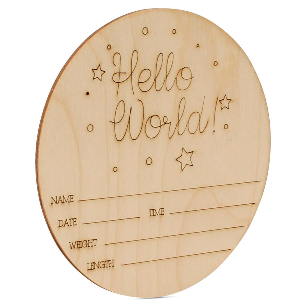 Woodpeckers Crafts Round “Hello World” Birth Announcement Sign, 5.5”