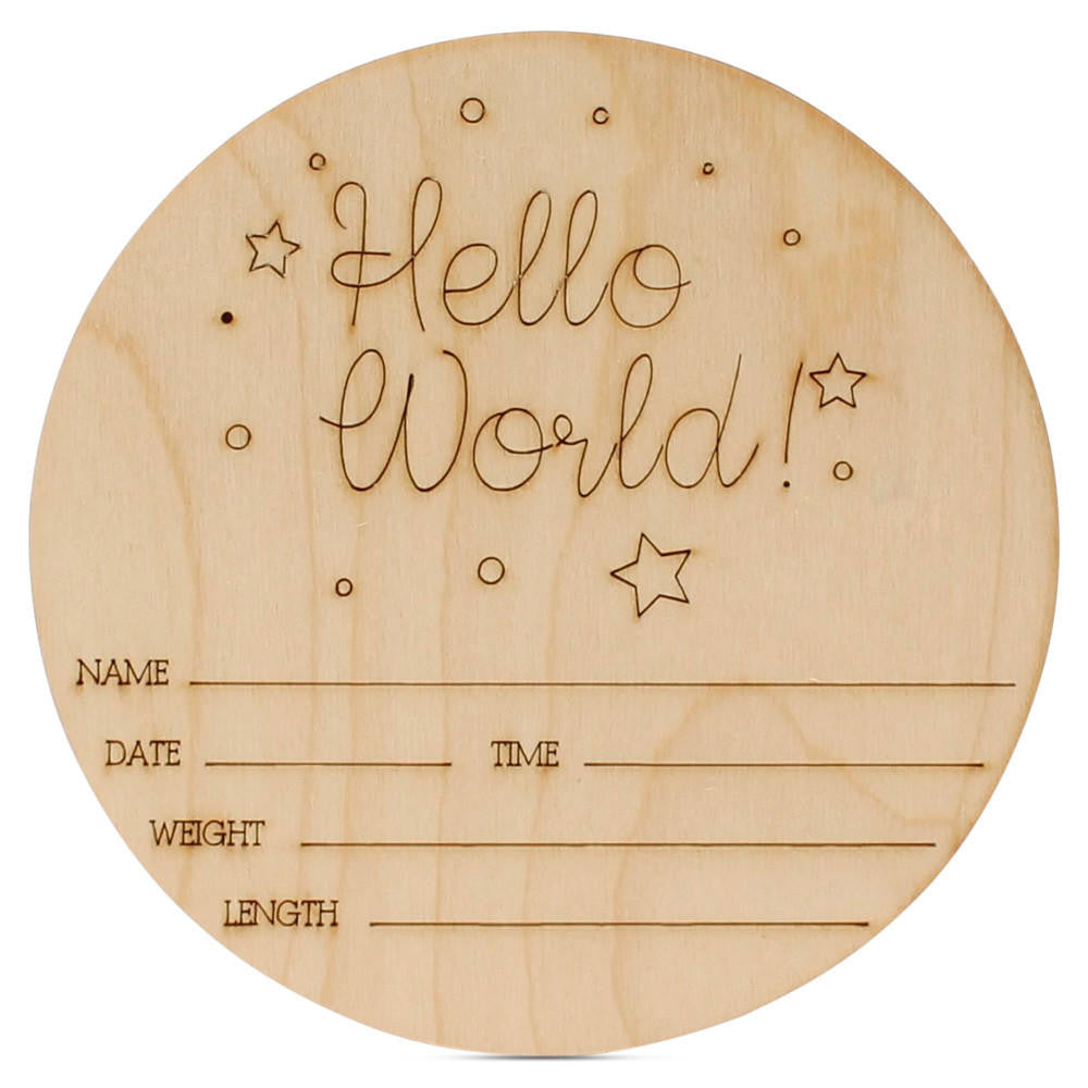 Woodpeckers Crafts Round “Hello World” Birth Announcement Sign, 5.5”