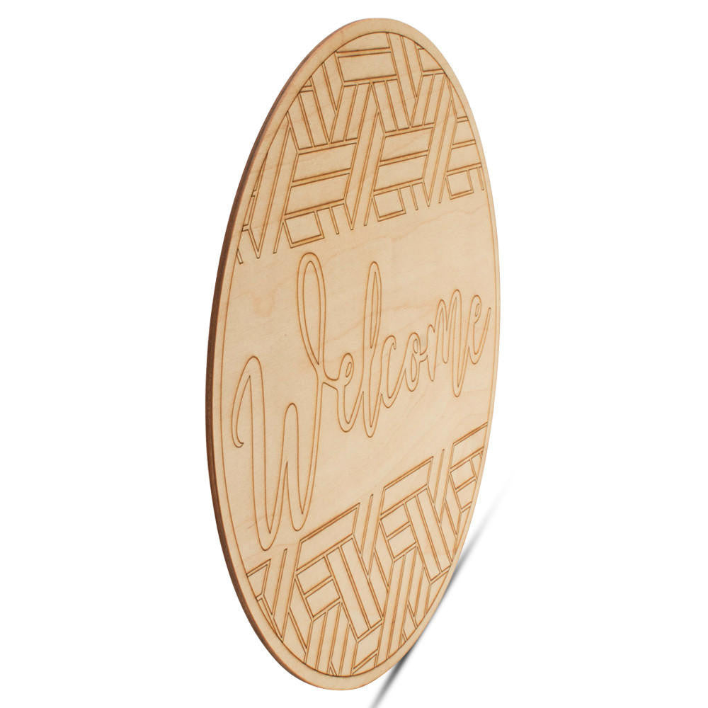 Round Welcome Sign, 12" With Herringbone Pattern