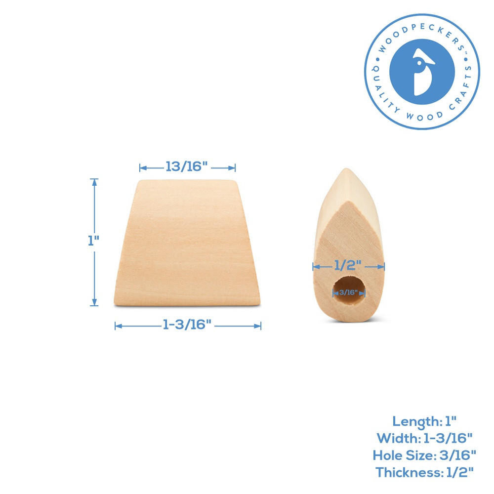Woodpeckers Crafts Trapezoid Wood Bead, 1”