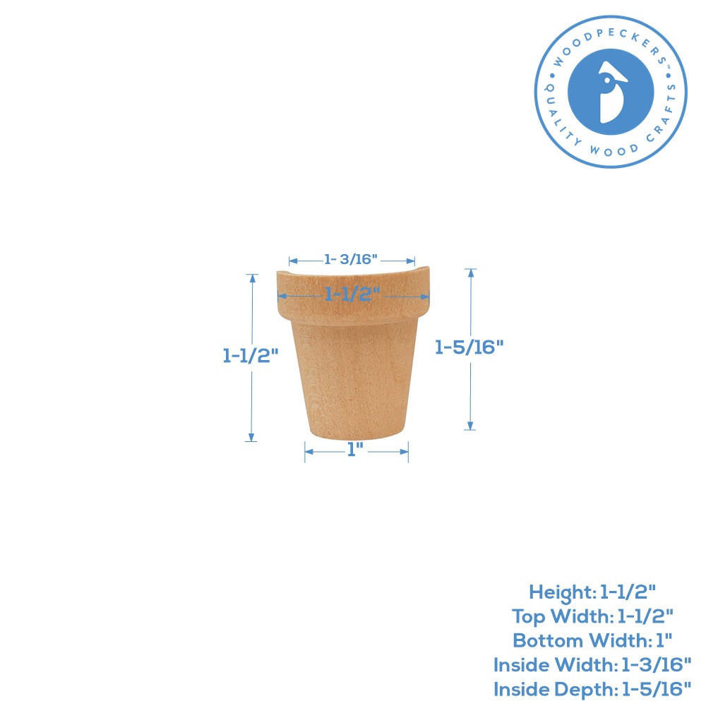 Woodpeckers Crafts Unfinished Wood Flower Pot Half, 1-1/2"